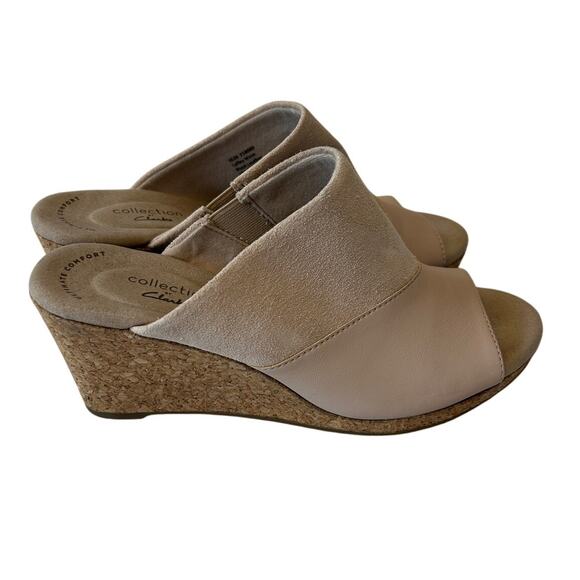 Clark's Collection Lafley Wave Leather Wedge Sandals Women's Size 7B Blush - Picture 1 of 7